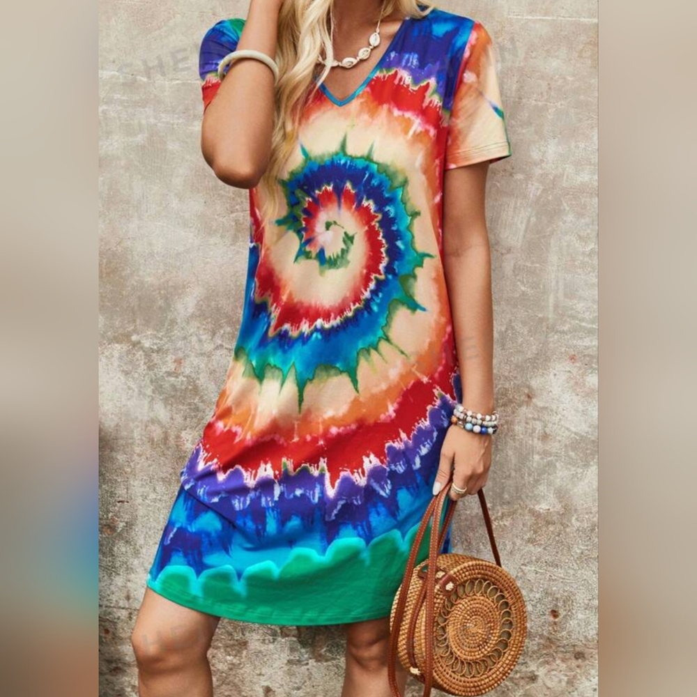 Summer T-shirt tie-dye multicolored  dress Size Large